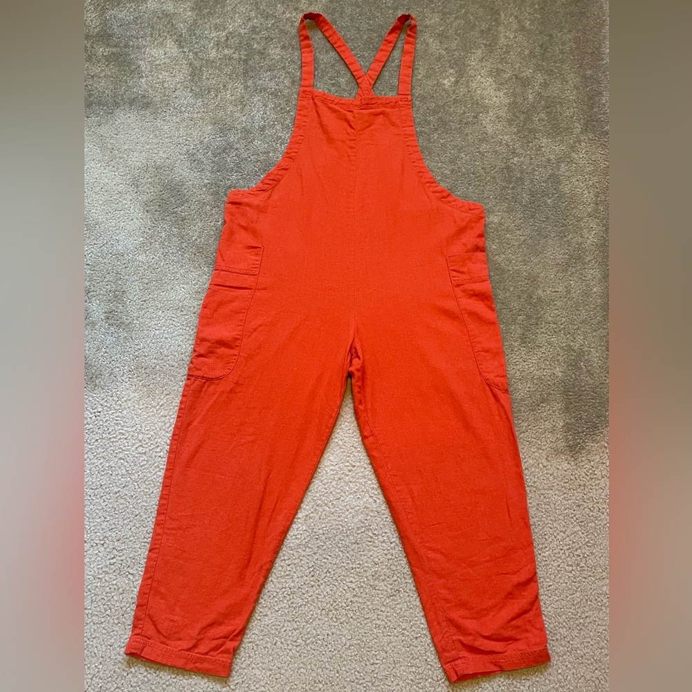 Orange Linen Blend Overalls